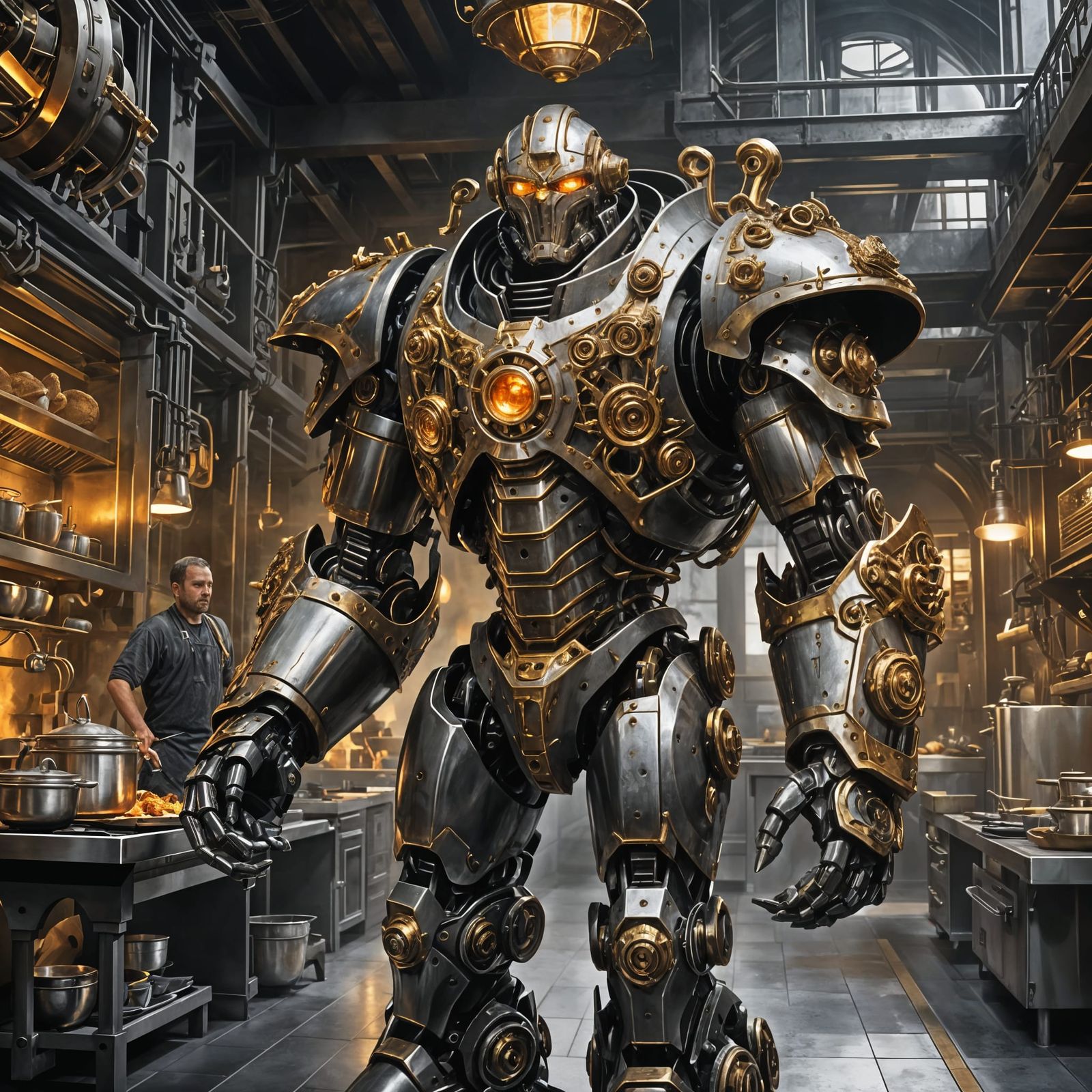 Futuristic Robot Chef: Warforged Golem Cook in 8K