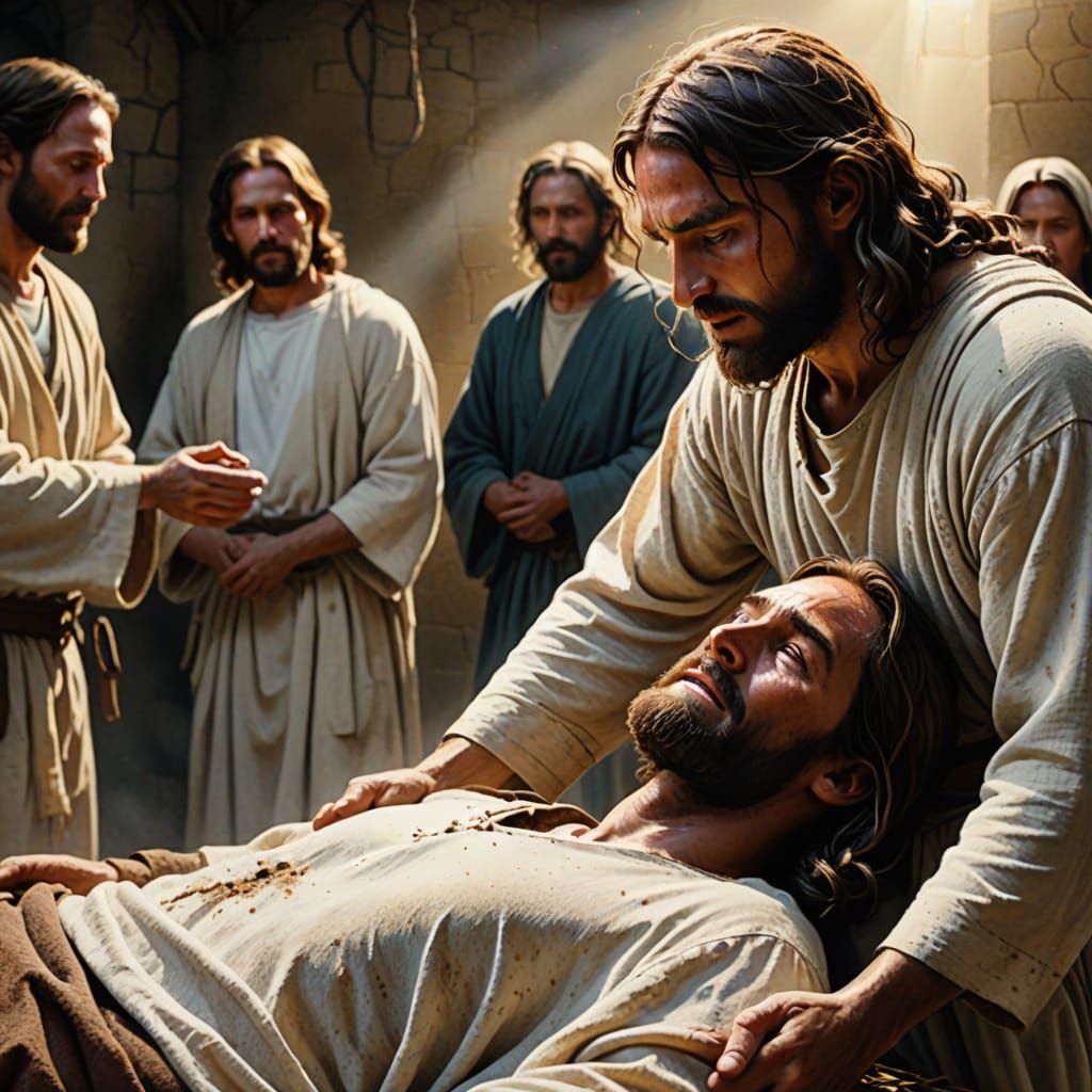 Jesus Heals a Paralyzed Man in Realistic Christian Art