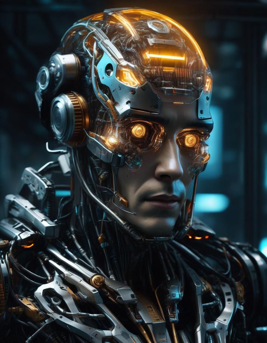 Techno-Punk Alien Cyborg Portrait in Cyberpunk Style