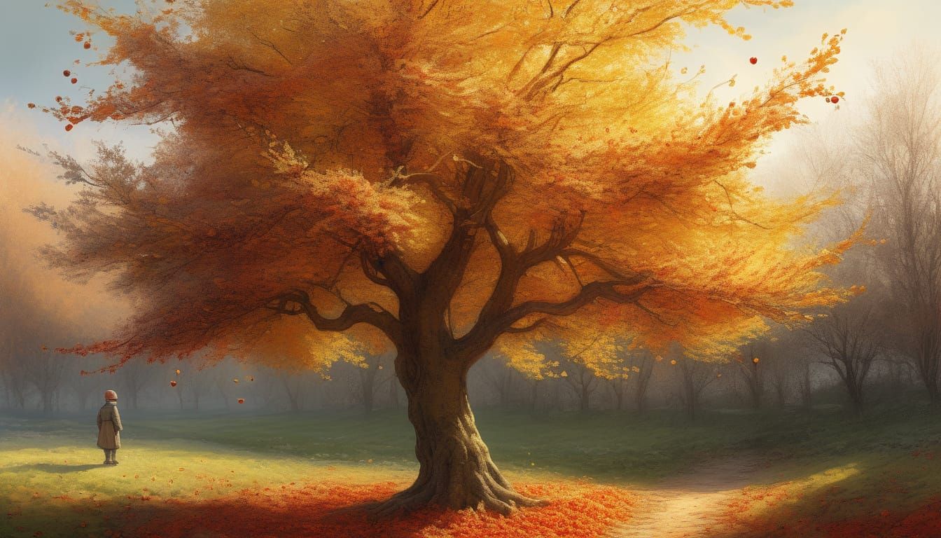 Vibrant Seasons of a Fruit Tree in Whimsical Realism