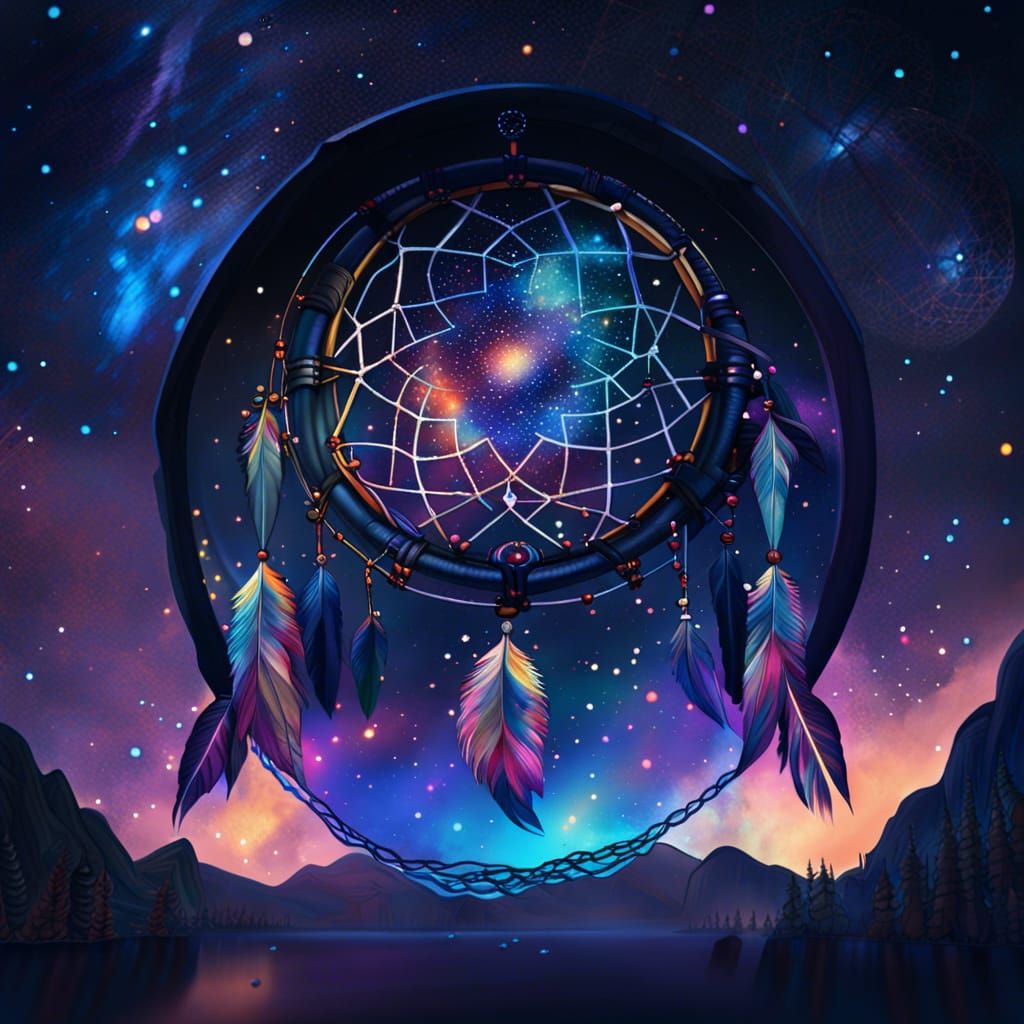 Dreamcatcher Against a Cosmic Night Sky in Splash Art