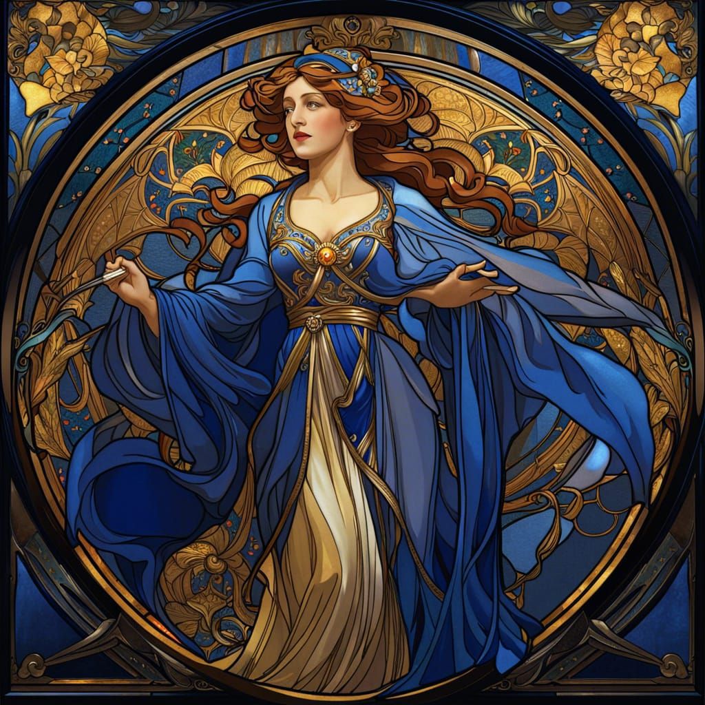 Art Nouveau Woman in Stained Glass Style