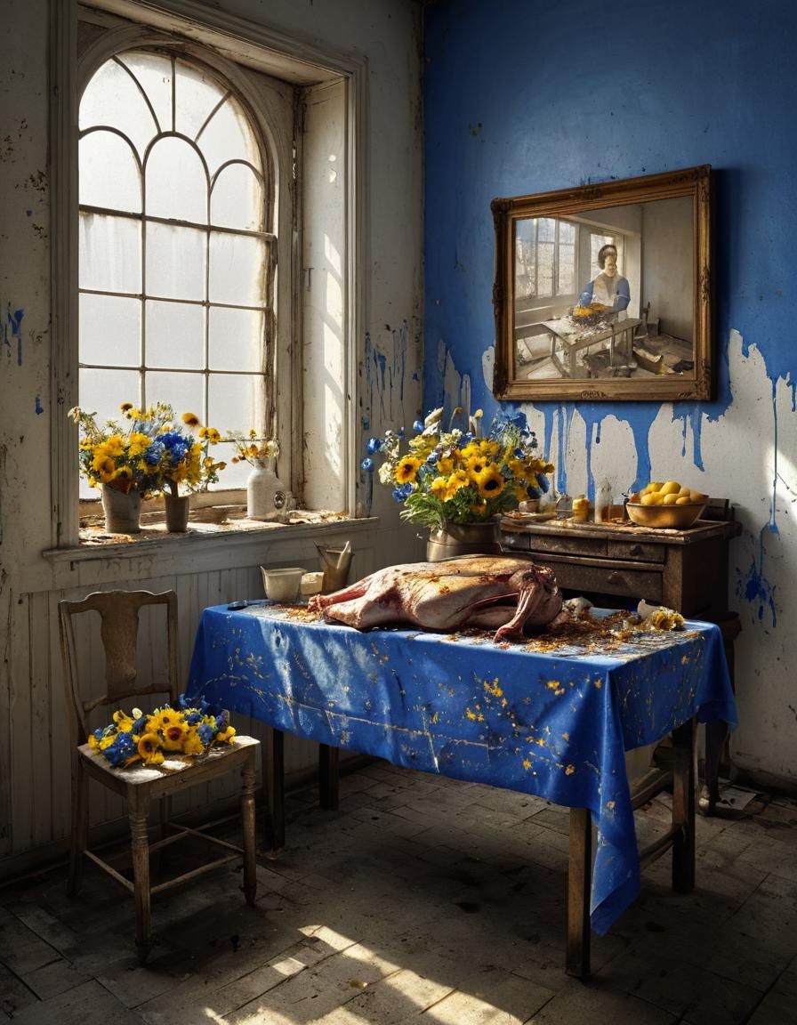 Hyperrealistic Still Life with Flowers and Copper Bucket