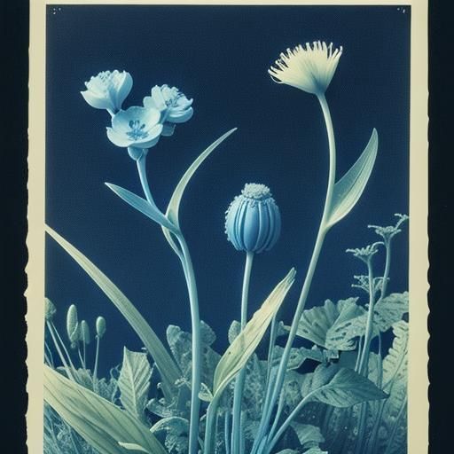 Detailed Cyanotype Image of Alien Plants