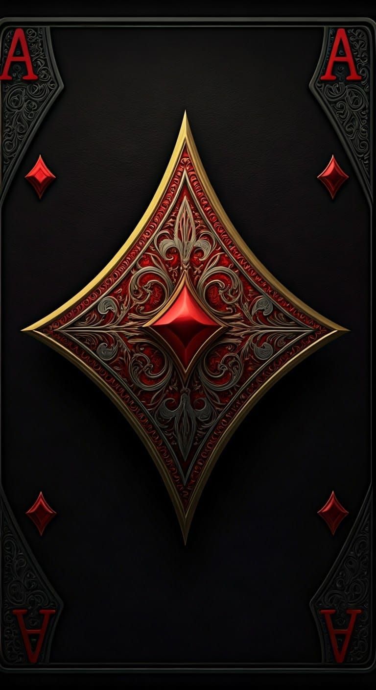 Dramatic Metallic Ace of Diamonds Card in Graphic Design Sty...