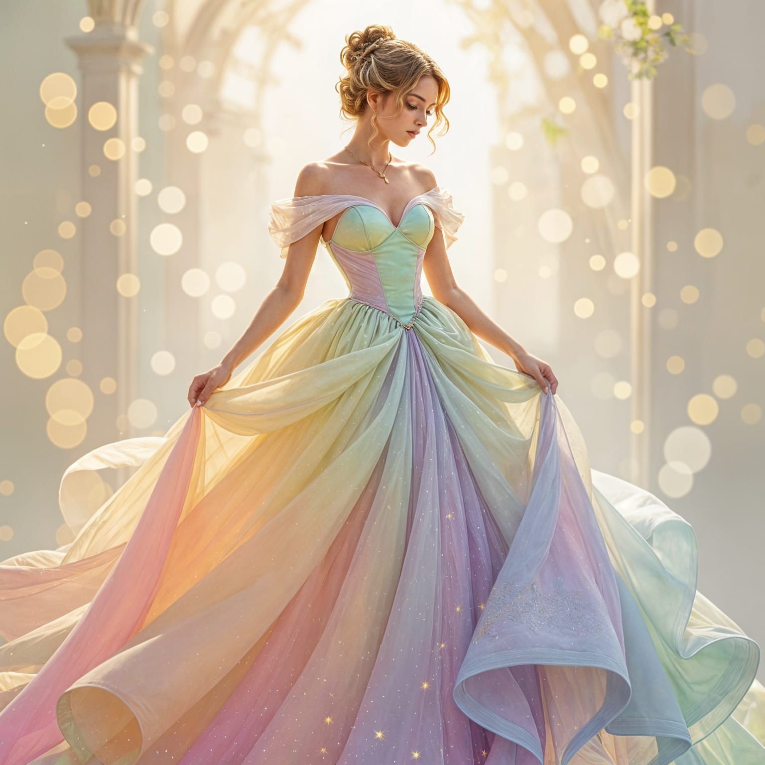 Ethereal Cinderella in Shimmering Pastel Gown
