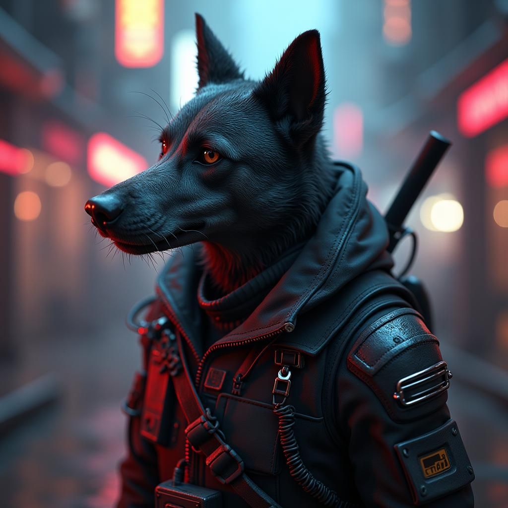 Cyberpunk Canine Soldier in High-Tech Environment
