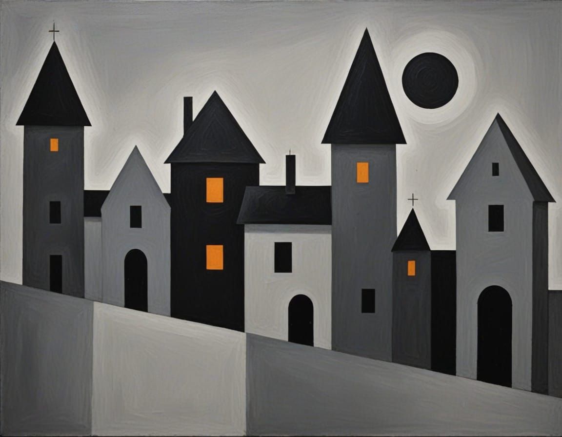 Suprematist Halloween City in Abstract Geometric Forms