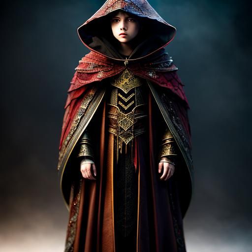 Watercolor: Boy, Cloak, Flaming Girl, Intricate Details