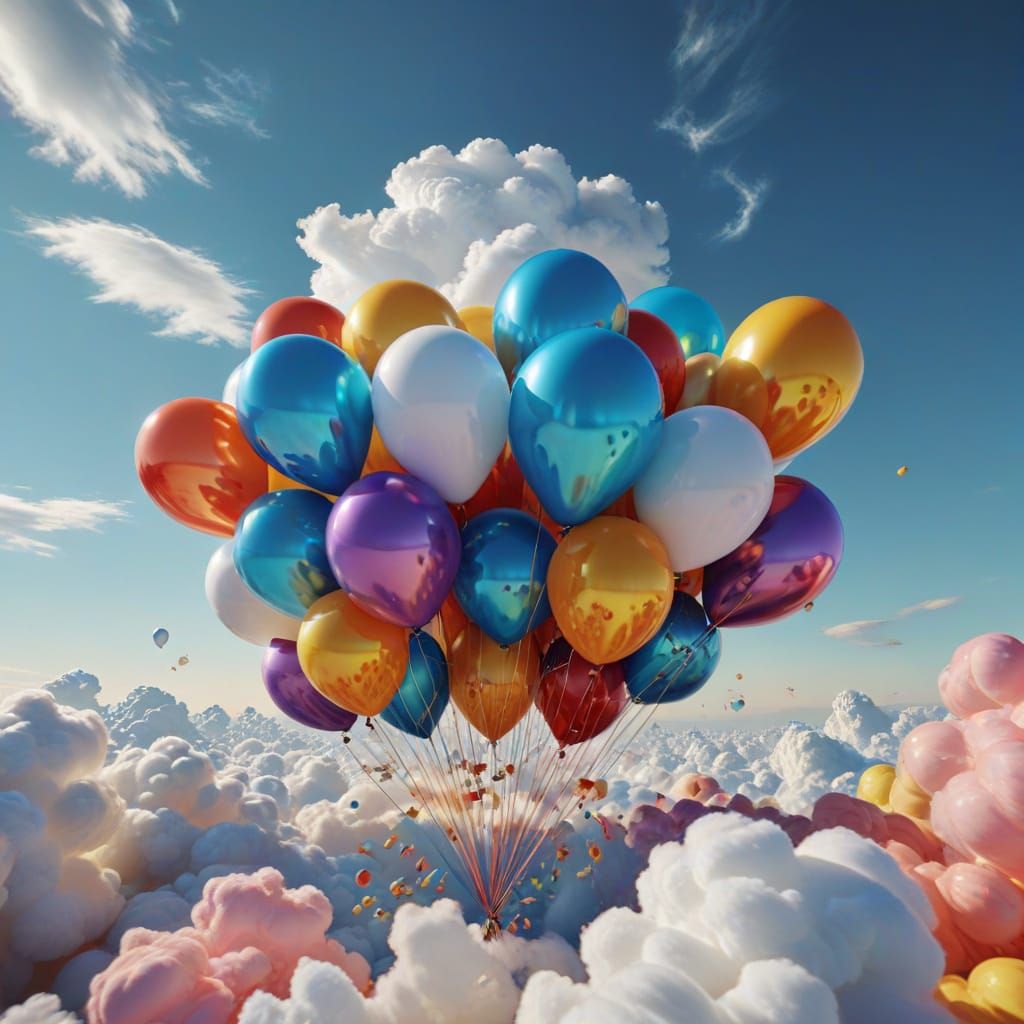 Reflective Face Balloon in Vibrant Digital Art