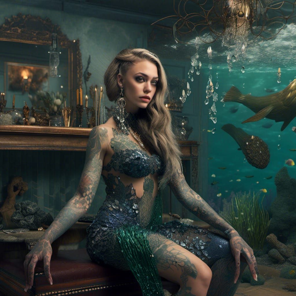 Detailed Mermaid Matte Painting in Deep Color