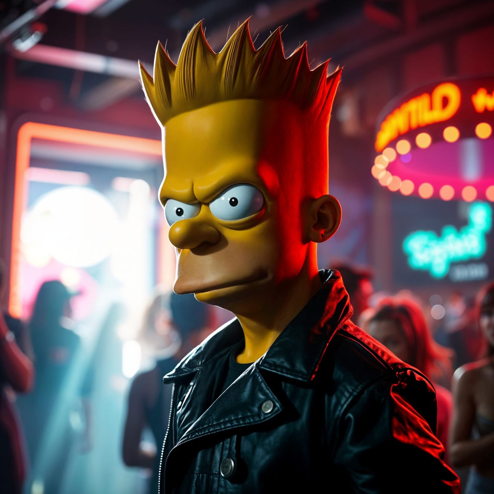 Surreal Simpsons Bodyguard in Nightclub