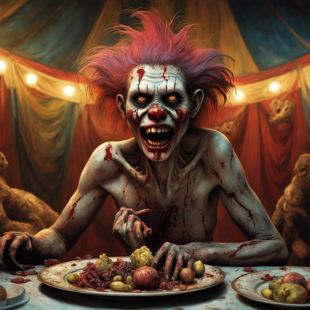 Grotesque Circus Spectacle in Dark Cyberpunk Style