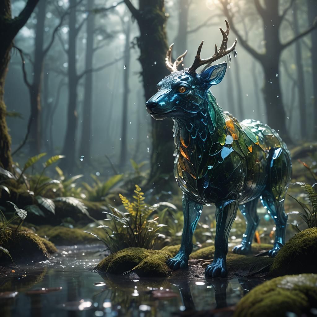 Glass Animal in Misty Forest: Fantasy Concept Art