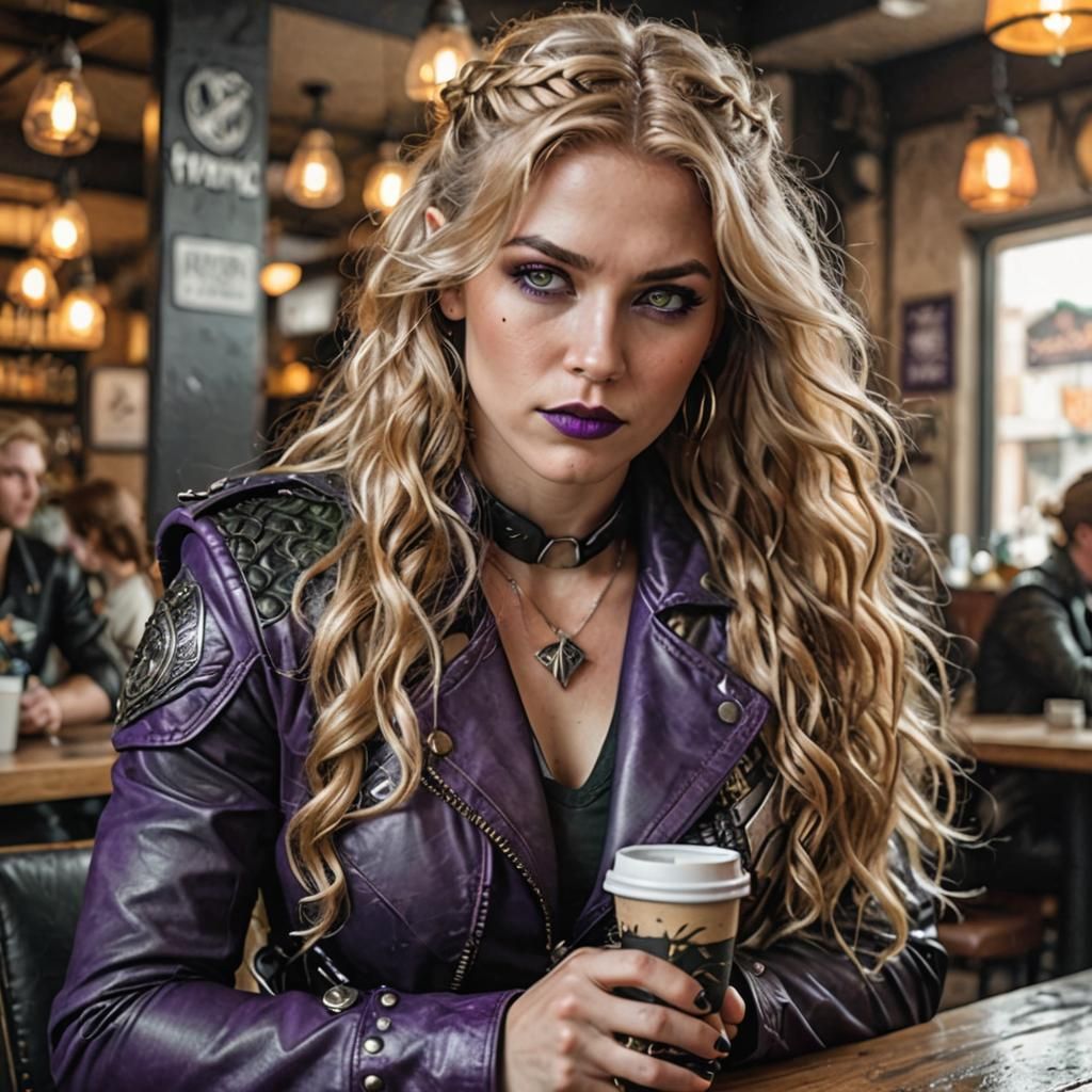 Valkyrie with Viking Features in Cafe