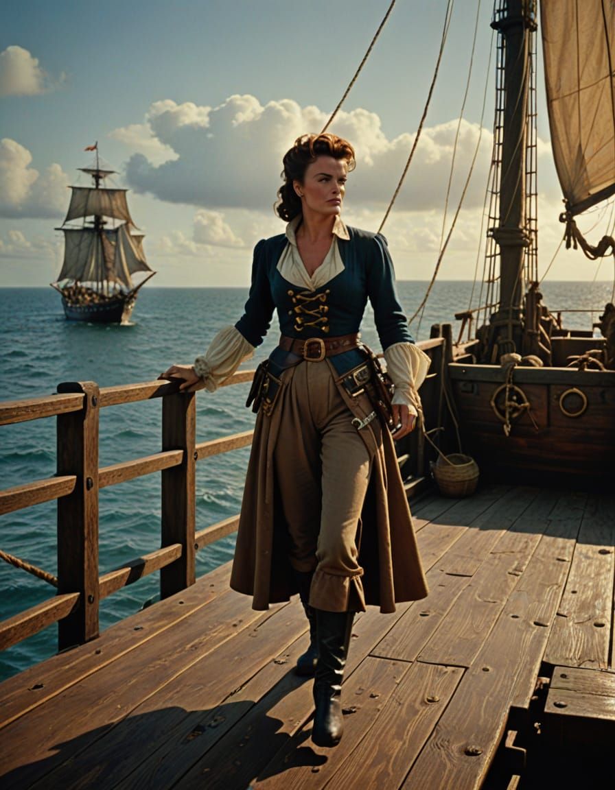 Epic Pirate Captain on a Weathered 35mm Film Set