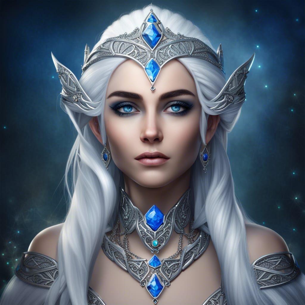 Elven Woman Portrait with Gemstone Jewelry