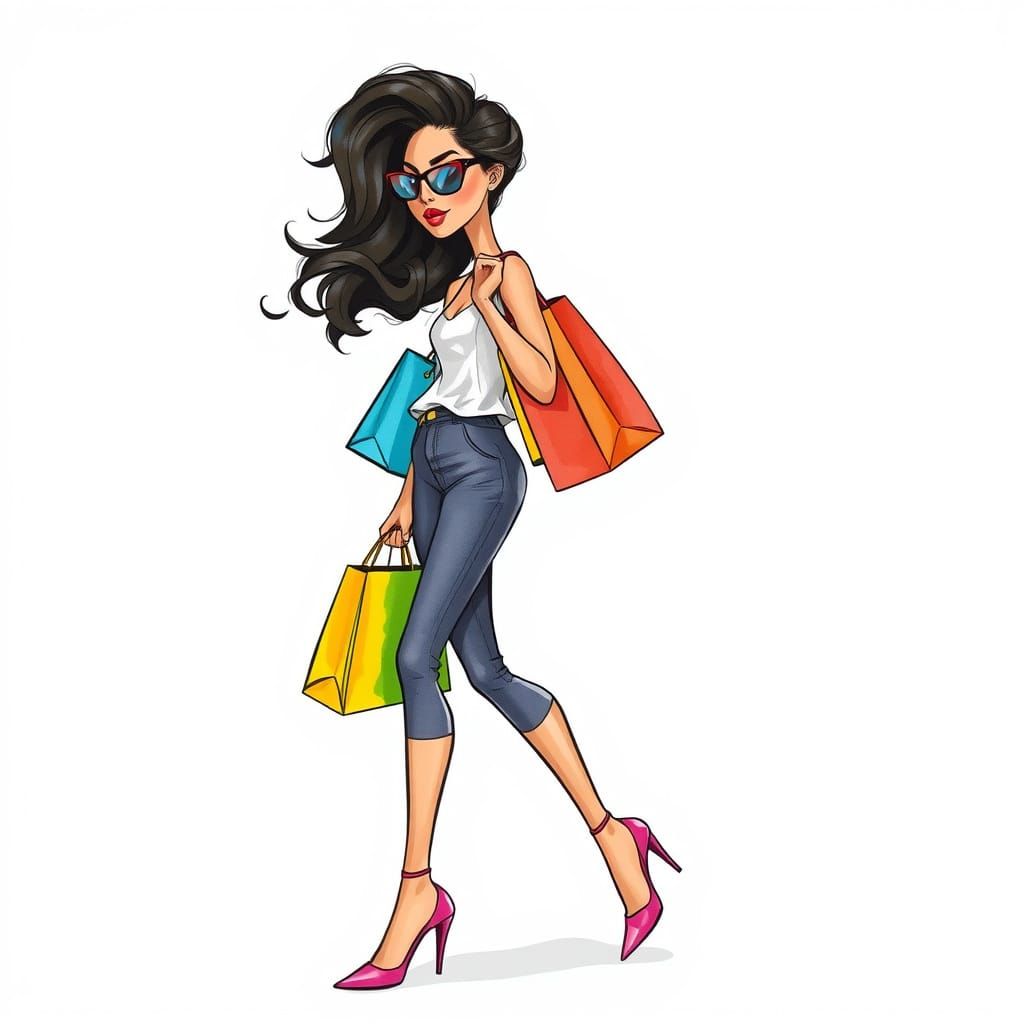 Stylish Young Woman Exudes Confidence in Vibrant Cartoon Sty...