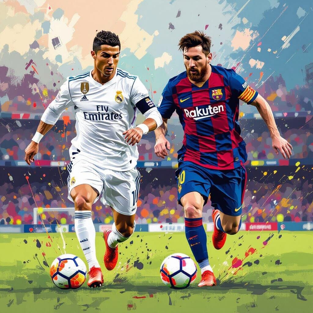 Dynamic Soccer Stars in Vibrant Digital Painting Style