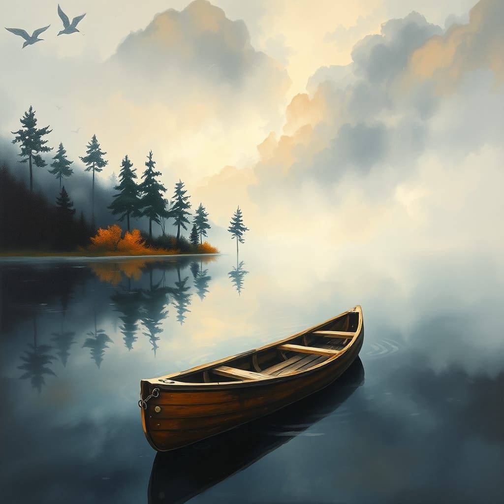 Ethereal Canoe in Gouache and Watercolor Style