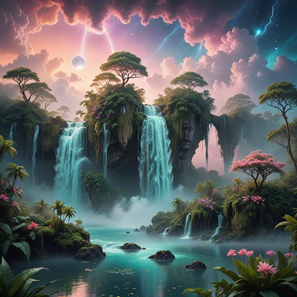 Surreal Floating Island in Dreamlike Nebula