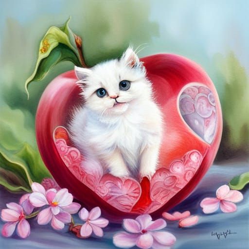 Kitten Inside Crystal Apple with Heart