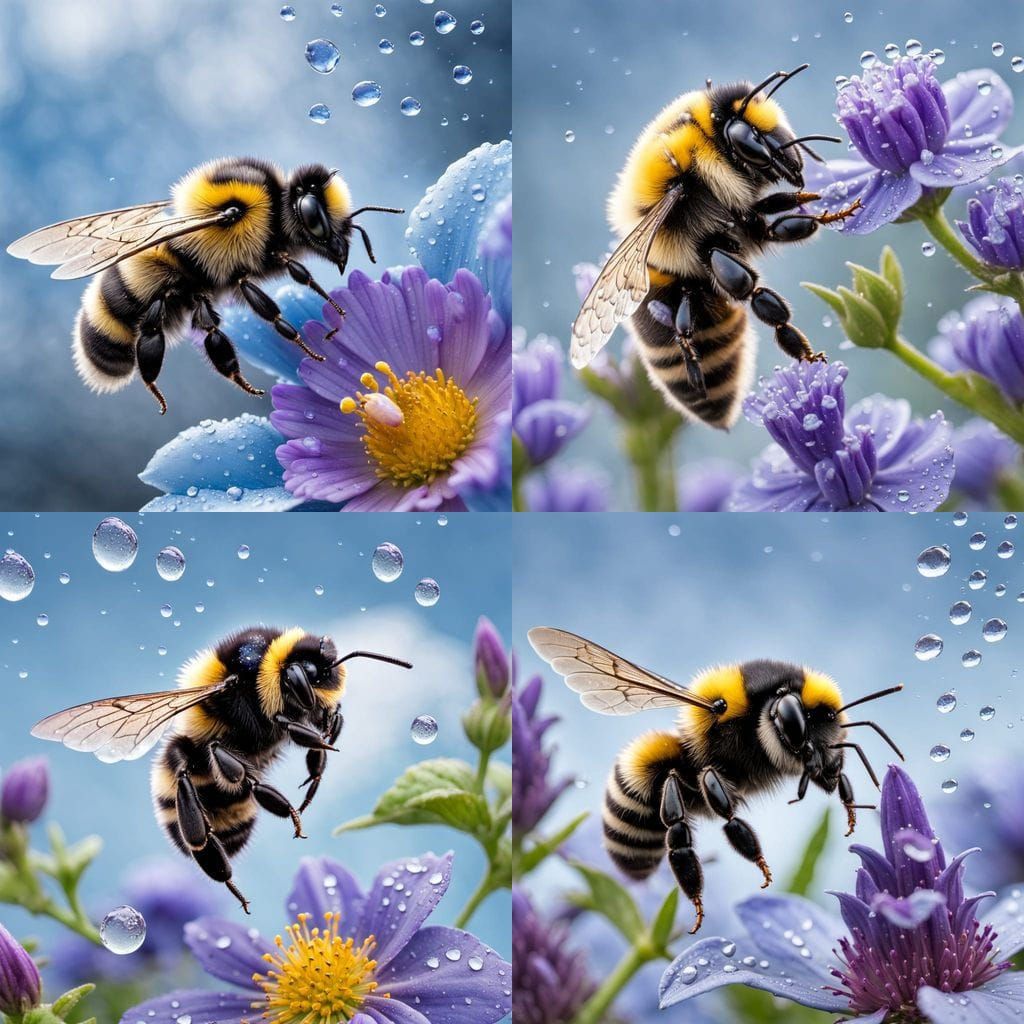 Bumble Bee in Flight ... in the rain