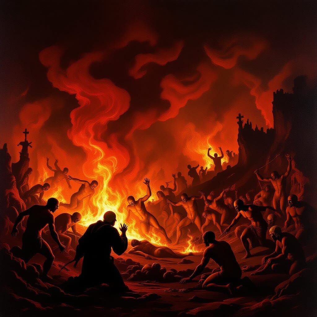 Hellish Inferno With Tormented Souls In Dramatic Painterly S...