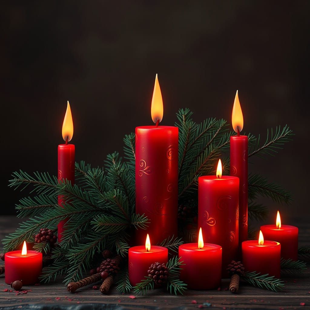 Majestic Fir Branch Adorned with Intricately Crafted Red Can...