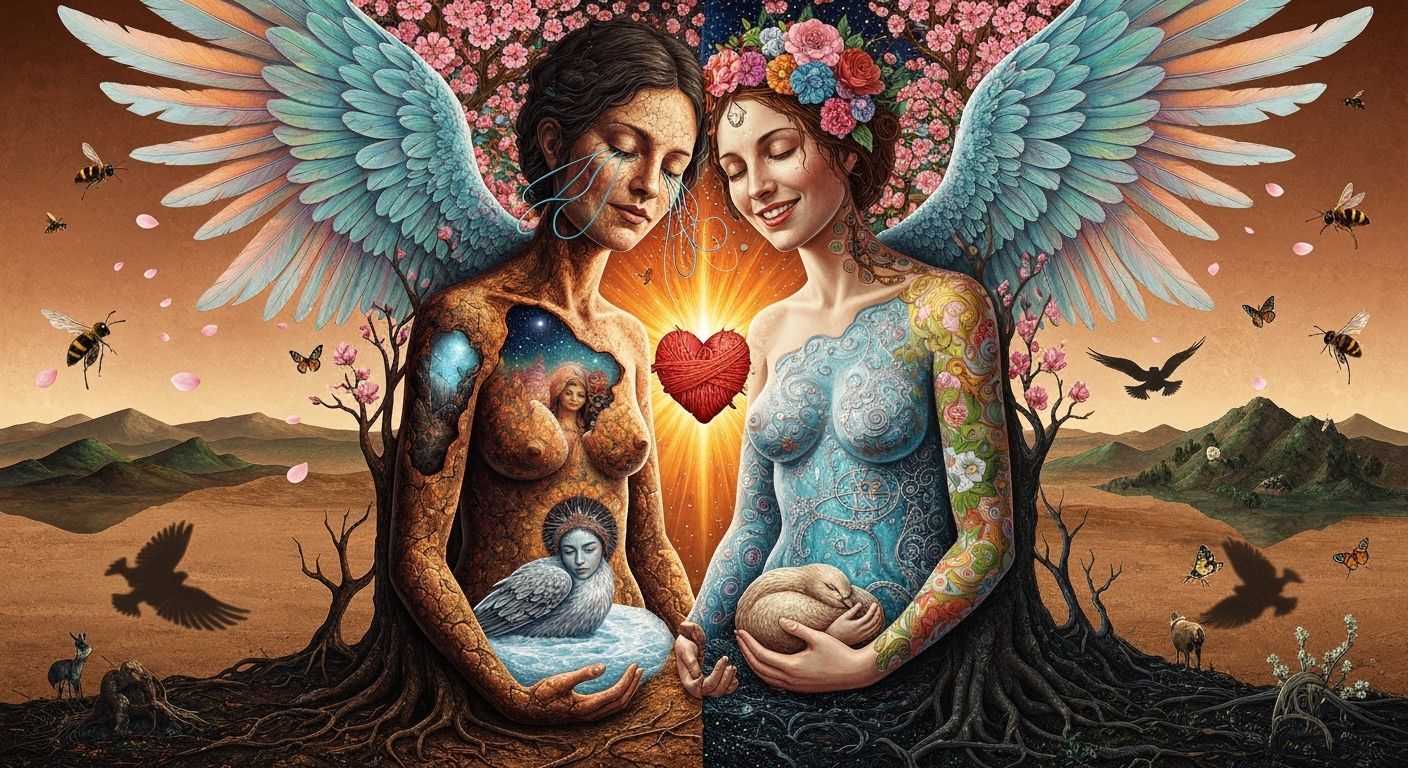 Morana and Vesna Sculpture with Radiant Heart