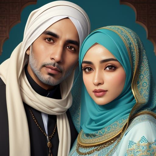 Muslim Couple Portrait in Vibrant Digital Art