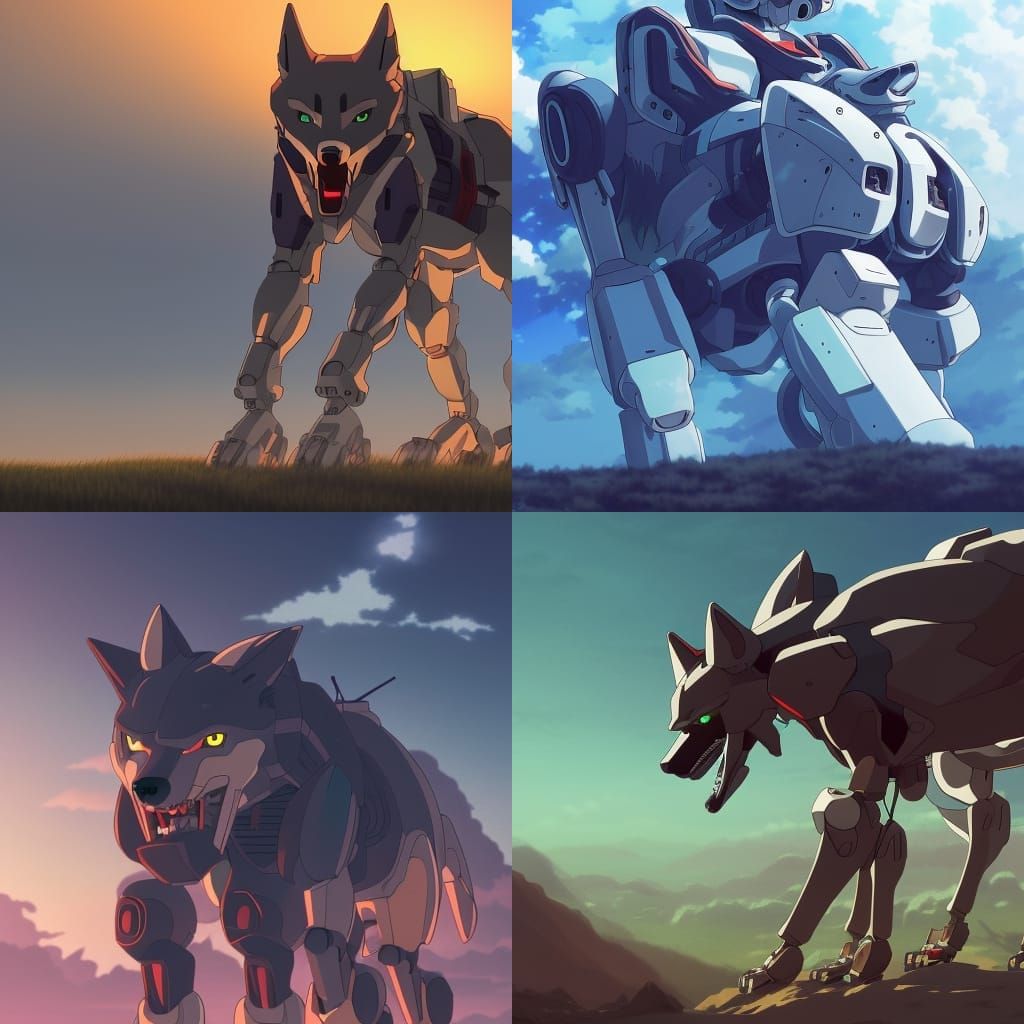 Mecha Wolf in Anime Key Visual Style