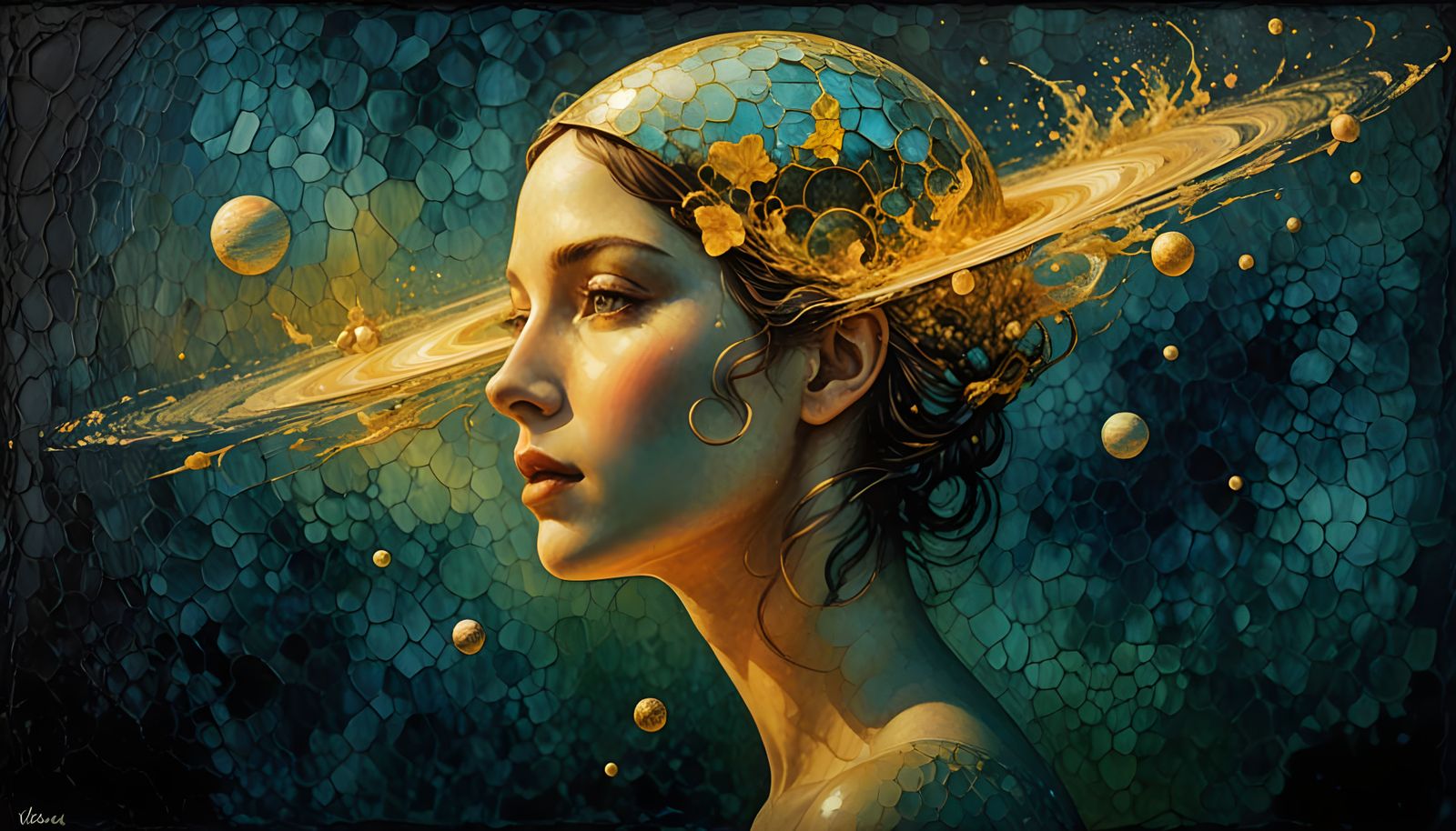 New Life on Venus Oil Painting in Old Encaustic Style