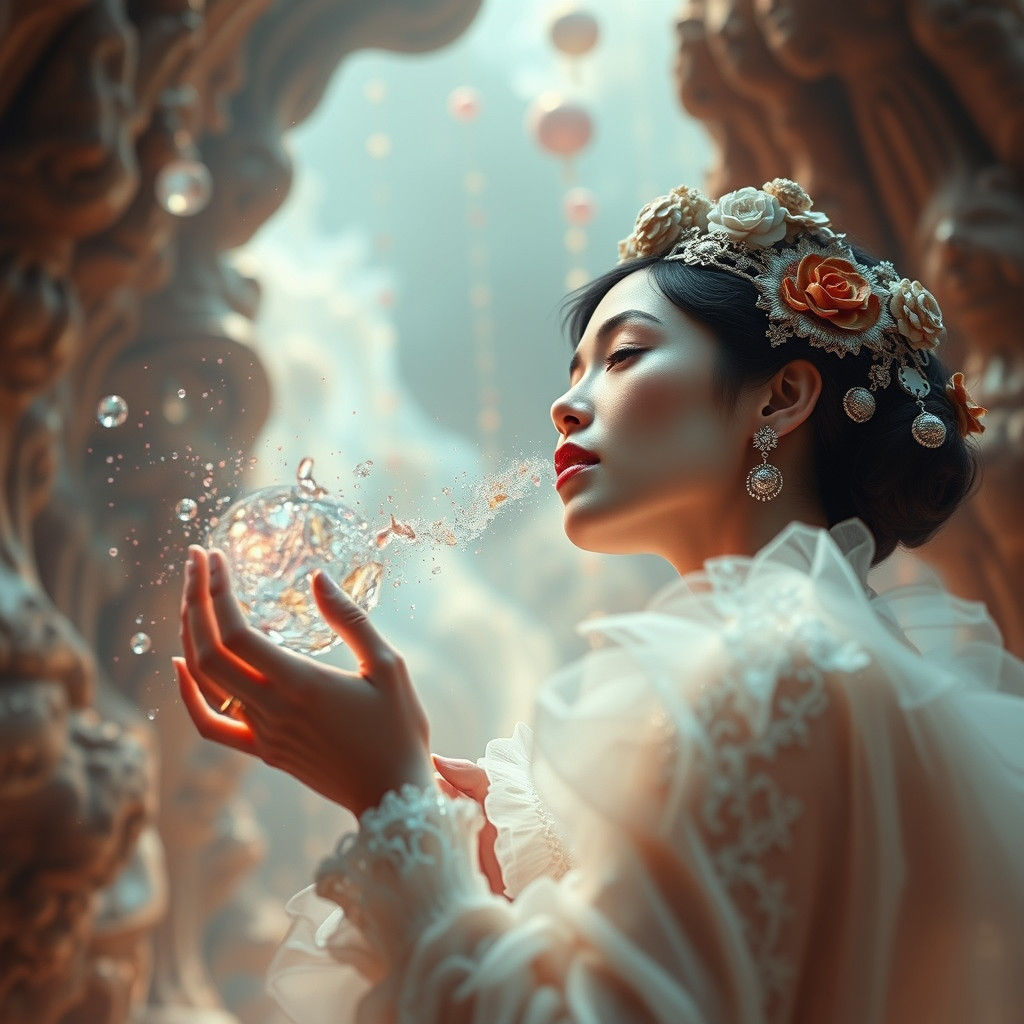 Elegant Woman Breathing Air: Fashion Magazine Art