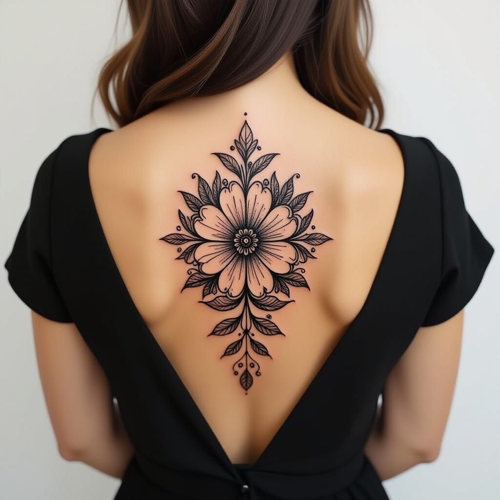 Minimalist Black Flower Tattoo Design with Fine Details