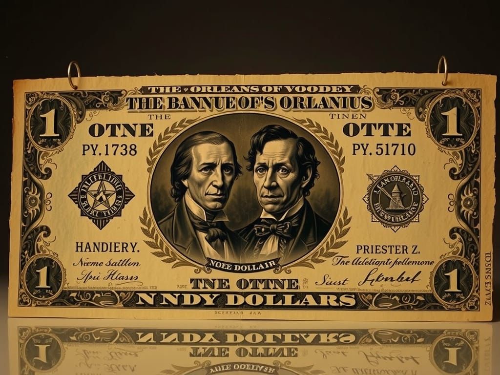 Voodoo Dollar Bill in Sepia Brown Ink on Parchment
