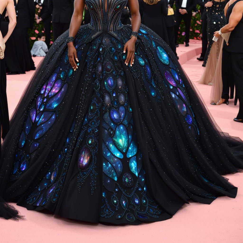 Ethereal Black Opal met gala dress decorated with black opal...