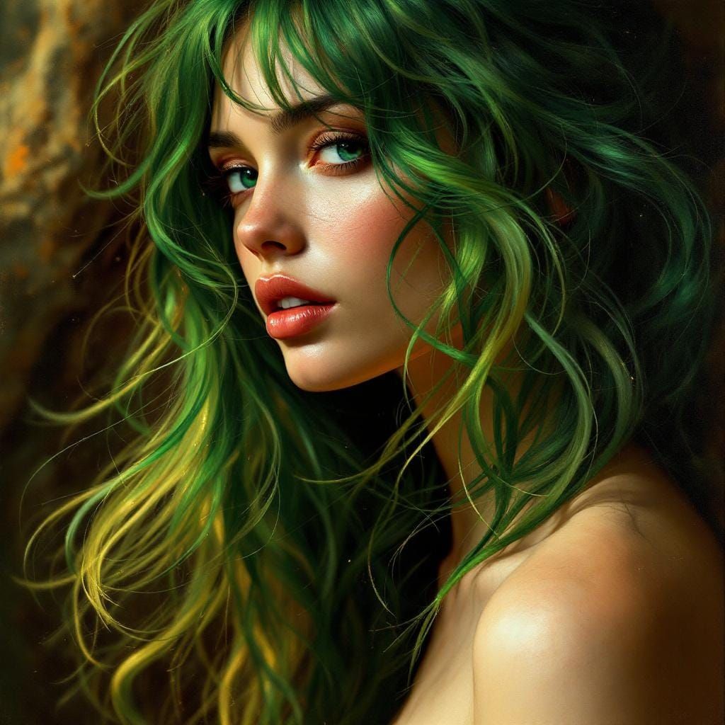 Forest Nymph with Emerald Hair in Venetian Style