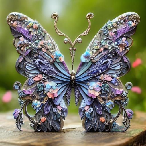 Detailed Gothic Butterfly with Lace Wings