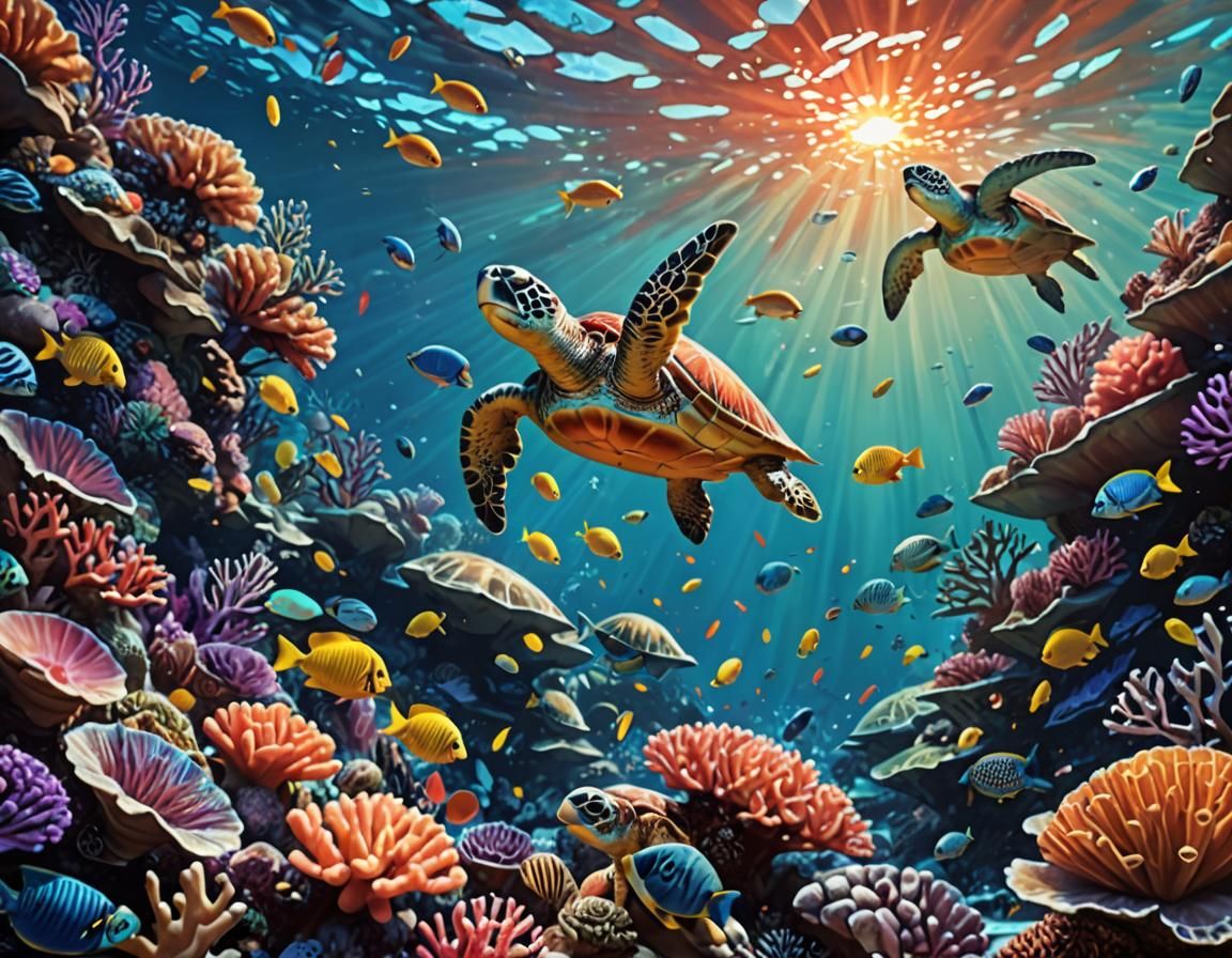 Vibrant Coral Reef Teeming with Aquatic Life