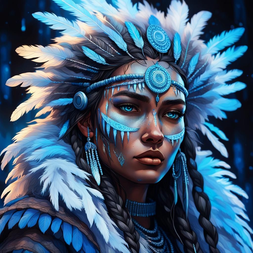 Intricate Cyberpunk Portrait of an Amerindian Girl in Electr...