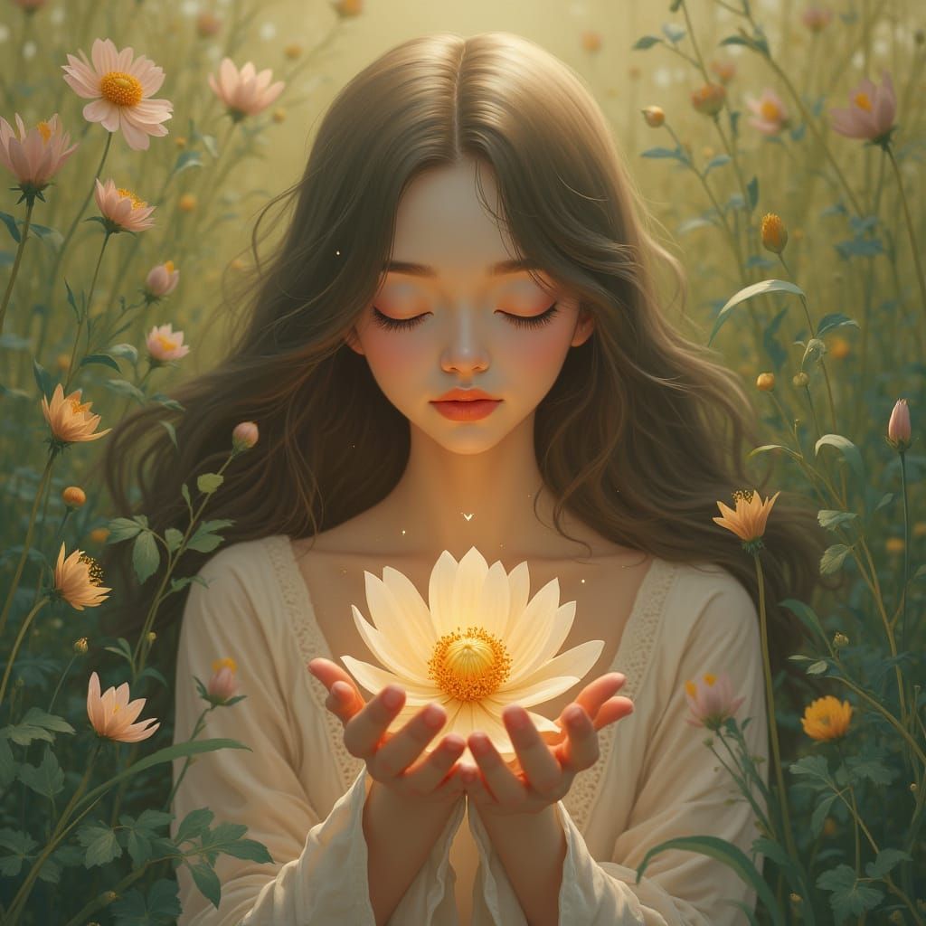 Peaceful Goddess Amidst Nature's Serenity