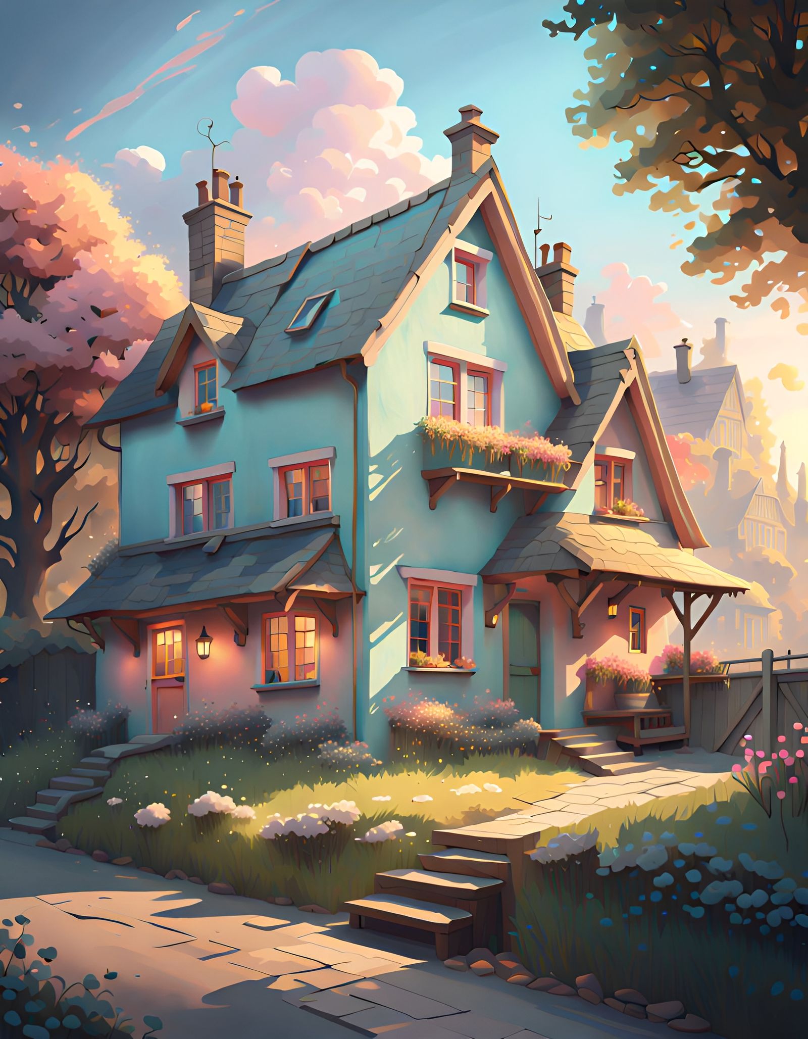 Pastel Cottage: Hyperdetailed Art Nouveau Digital Painting