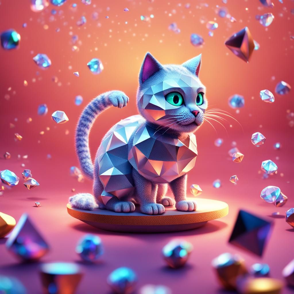 Diamond Cat: 3D Digital Art Concept