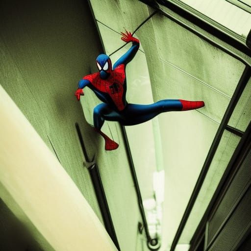 Spiderman in Green and Black Suit, Hyperrealistic