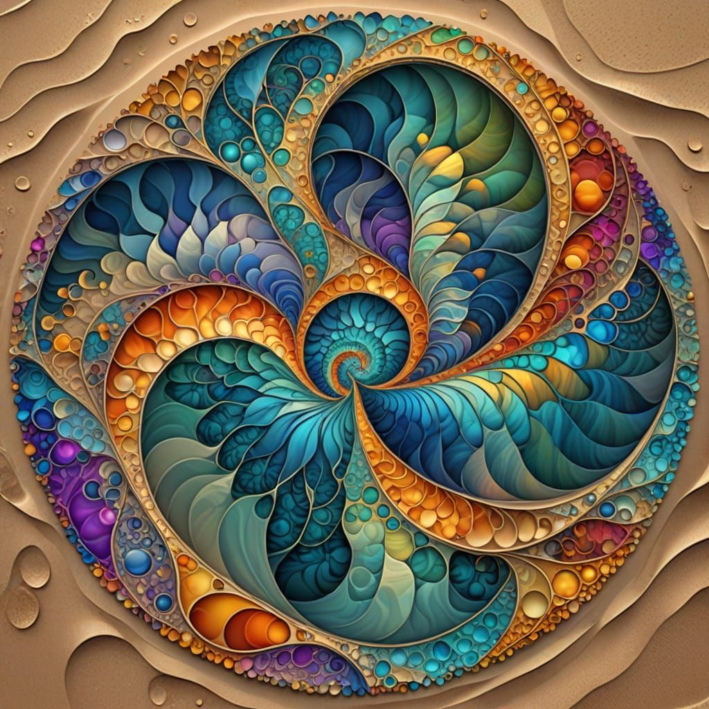 Iridescent Sea Glass Mandala on Beach