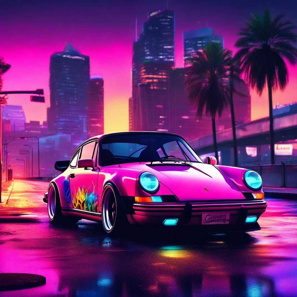 Porsche 911 Carrera in Synthwave Graffiti Style