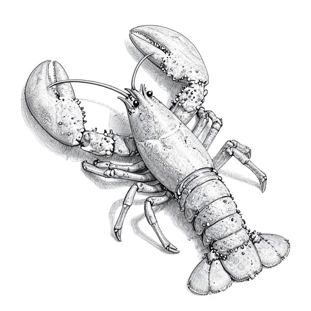 Detailed Maine Lobster Line Drawing in Pen and Ink