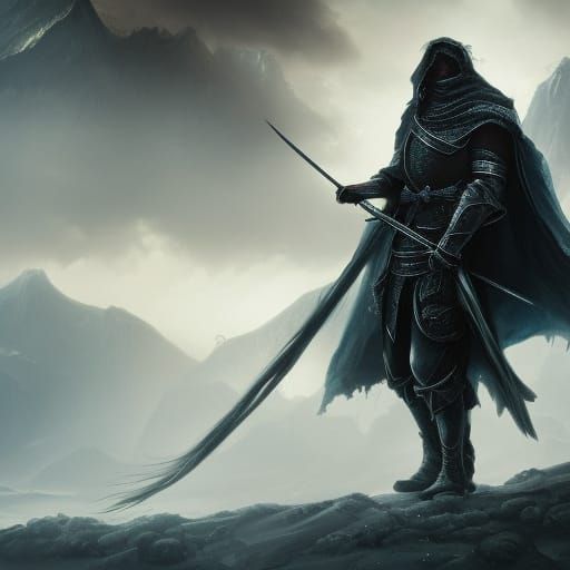 Ethereal Fantasy Knight in Tattered Cloak