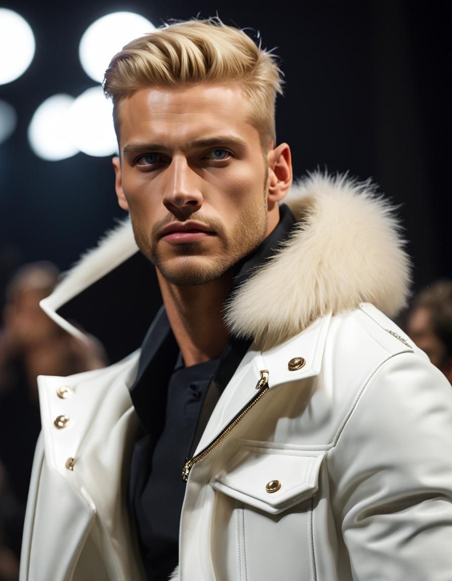 Handsome Blond Model on Paris Fashion Week Catwalk